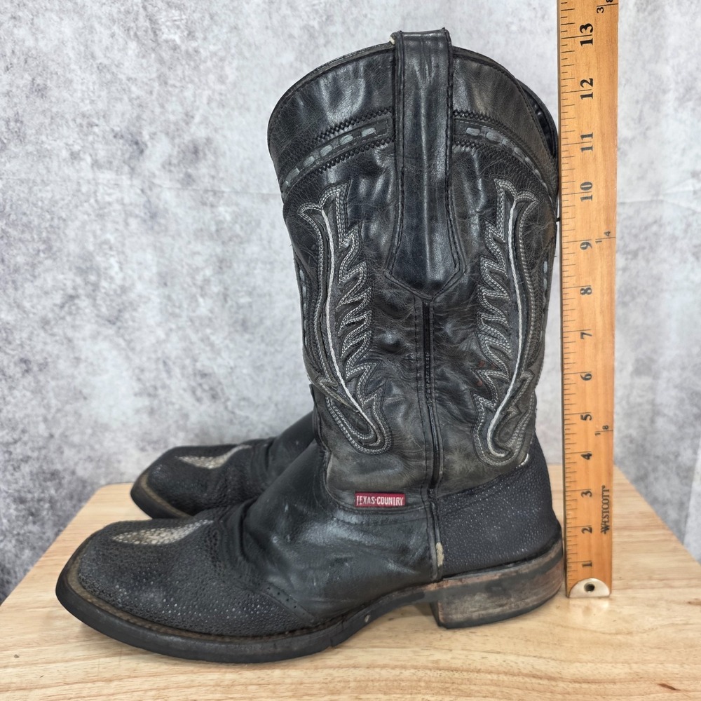 Texas Country Cowboy Boots Men 11 Black Stingray Leather Western Rodeo Will Onyx - Picture 7 of 12